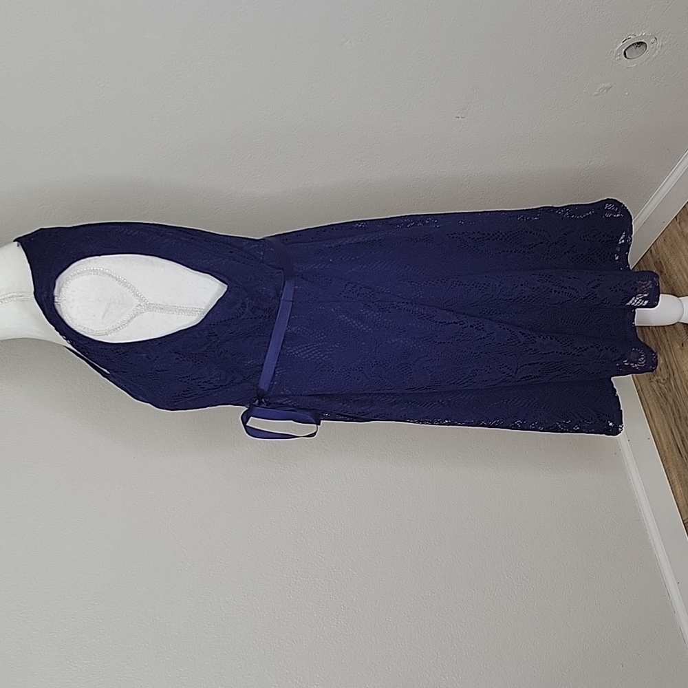 Oh Baby by Motherhood Blue Sleeveless Lace Over Lay Maternity Dress - Picture 2 of 11